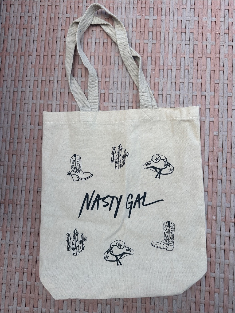 Nasty Gal Beige Canvas Tote with Black Western Graphics